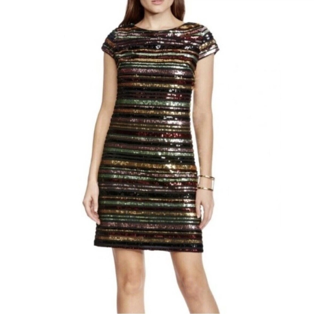 Vince Camuto Cocktail Length Sequin Multicolor Dress Black New Year Party Sz S